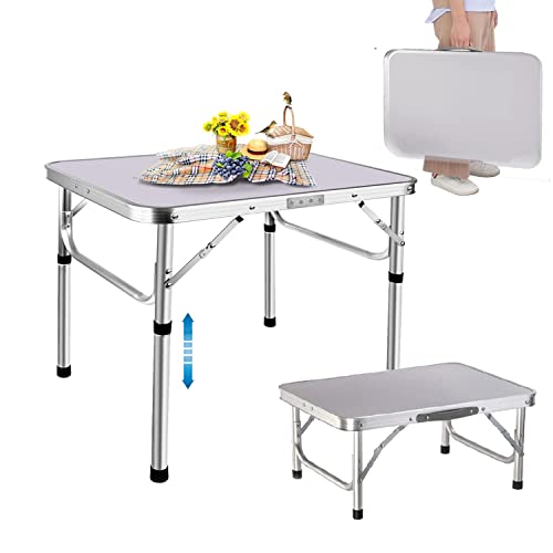 7Sevenjokers 2ft Folding Table Portable Small Camping Picnic Table Garden Outdoor Foldable Dining Table with Aluminium Frame and Adjustable Height for Outdoor Indoor, 23.6"x17.72"x10.2"(L*W*H)