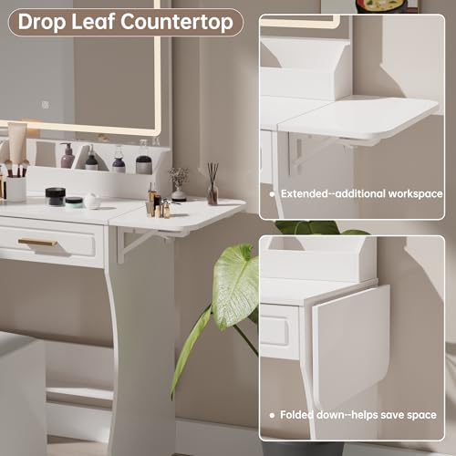 Homesflex Holiday Glam Makeup Vanity Set with LED Lighted Mirror, Drawers & Stool – Modern White Beauty Desk, Bedroom & Dressing Room Storage by Homesflex - Image 3