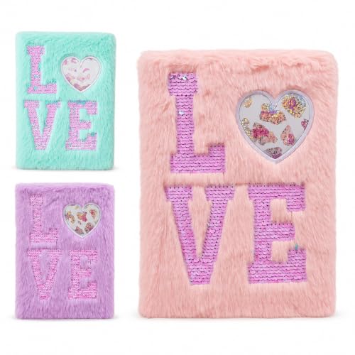 Image of Toy Imagine Plush Notebook Diary Journal for Writing, Drawing & Notes Soft Fur Cover A5 Diary with Sequin Cute Aesthetic Love Design Personal Journal Gift for Girls & Women (Assorted)