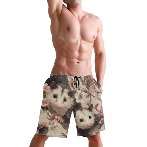 Men's Swim Trunks Quick Dry Swimming Shorts with Pocket Adorable Possums Among Blossoms Swimsuit Trunks4