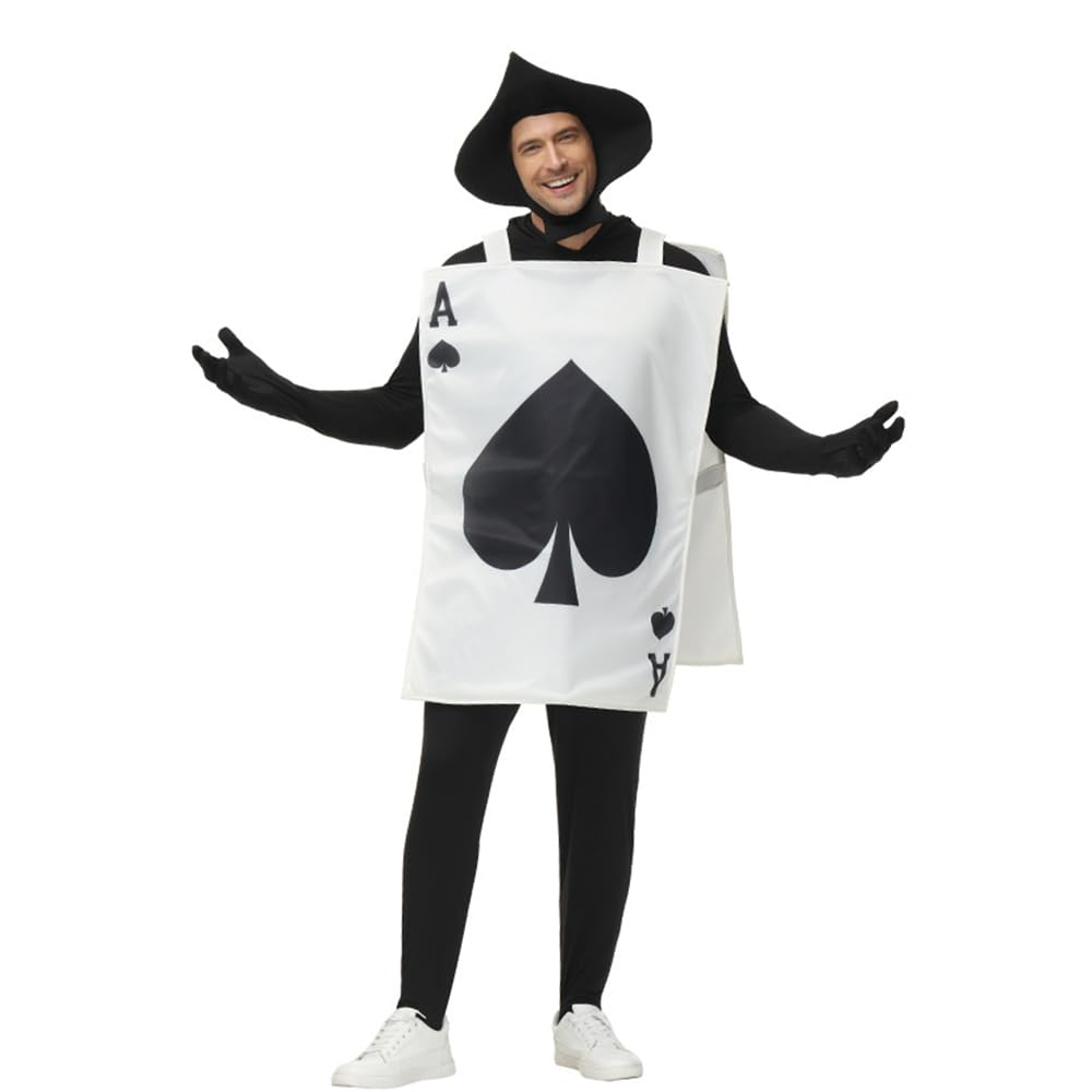 Ace Playing Card of Hearts/Spades Halloween Costume with Hat Cosplay One Size Fits Most Unisex Adult Funny Outfit