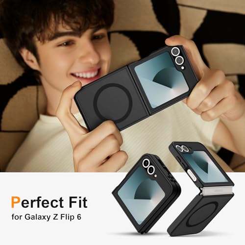 Image of ORETECH Magnetic for Samsung Galaxy Z Flip 7 FE Case Galaxy Z Flip 6, with [2 x Screen Protector] Translucent Back Non-Slip Shockproof Bumper Case for Galaxy Z Flip 7FE / 6 - Black | 2 Pack Screen Protector, Translucent Back Non-Slip Hard PC Shockproof Cover