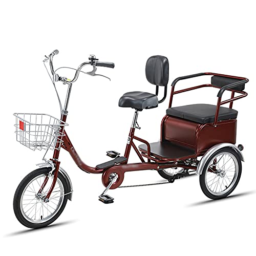 Dreirad für Erwachsene, 3-Rad-Fahrräder, 14-Zoll-Dreirad-Cruiser-Fahrrad mit Rücksitz und Sitzrückenlehnenkorb, traditionelles Design für Senioren, Radfahren, Treten (Golden) – Bild 3