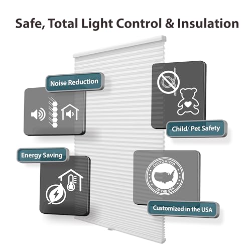 Image of DEZ FURNISHINGS Cordless 1.5 inch Light Filtering Cellular Shade, 46 inch W x 36 inch H, White