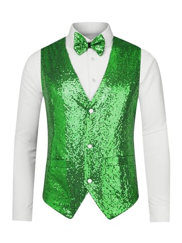 Lars Amadeus Men's Sequin Shiny Slim Fit Vest Sleeveless Suit Waistcoat Set with Bow Tie3
