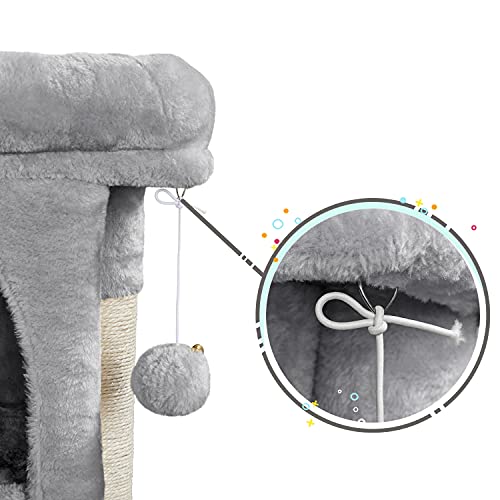 Yaheetech Cama para Gatos con Poste para Rascar, Poste de Gato de Sisal de 23.5 pulgadas | Estructura Compacta Estable, Fácil Montaje, Diseño que Ahorra Espacio, perfecto para Gatitos de Interior, Gris Claro miniatura 6