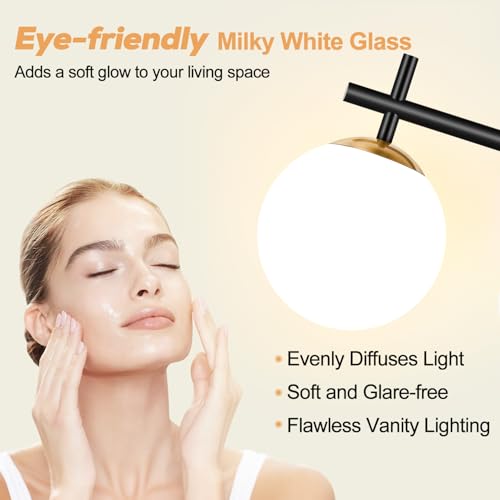 Image of 3-Light Bathroom Light Fixtures, Black and Gold Vanity Lights for Bathroom with Milky White Glass Shade, 19.3 inch Bathroom Lighting Fixtures Over Mirror, Compatible with E12 Bulbs (Bulb Not Included)