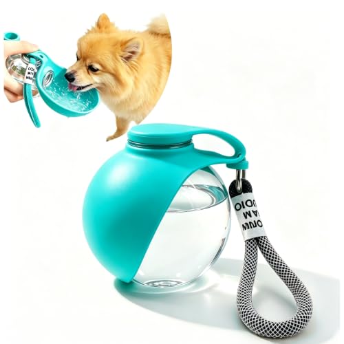 Image of Dog Water Bottle Portable, 2in1 Round Dog Water Bowl PET 10oz | Leak Proof Pet Water Dispenser, Foldable Silicone Bowl Drinking Bottle for Dogs Puppy Cats Travel Walking Hiking Camping Blue