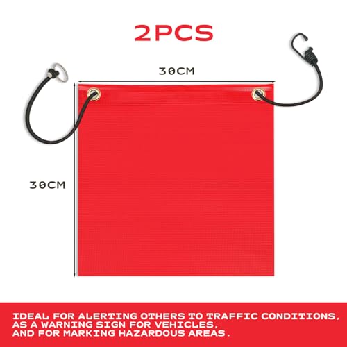 2 Stück Rote Warnflagge, Warnfahne für Überhängende Lasten Wasserdicht, Rote Flagge mit Gummiseil Kupferschnallen Flagge, 30x30CM, Reißfest, Wasser- und Feuchtigkeitsbeständig