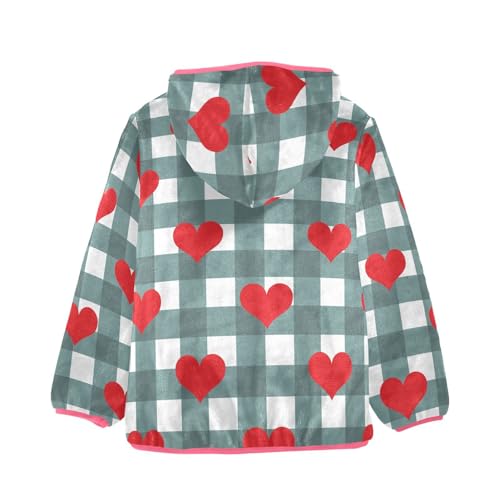 OTVEE Valentine Red Hearts Plaid Kids Hoodie Jacket Fall Spring Full Zip Warm Outwear Coat2
