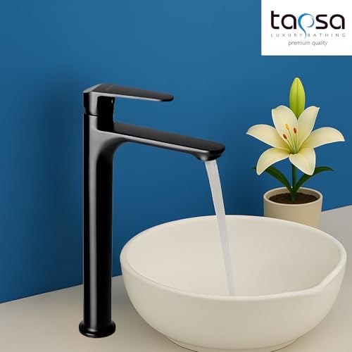 Image of Tapsa Italian Series Black PVD Coated Tall Pillar Cock Tap /Basin Tap with Long Spout & 12 Inch Tall Body Tall Boy Extended Pillar Tap Faucet