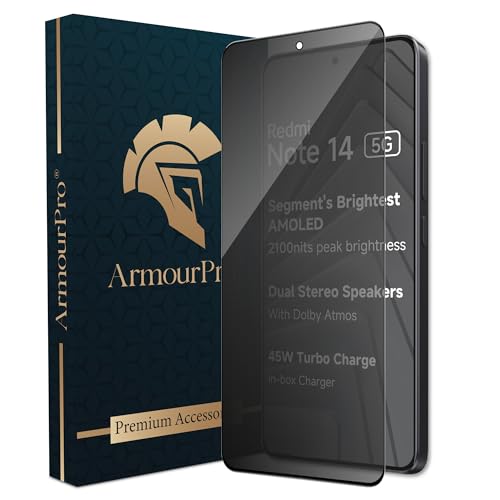 Image of ArmourPro Military Grade Privacy Tempered Glass Screen Protector for Redmi Note 14 (6.67 Inch) With Installation Kit | Edge-to-Edge Protector Coverage | Black