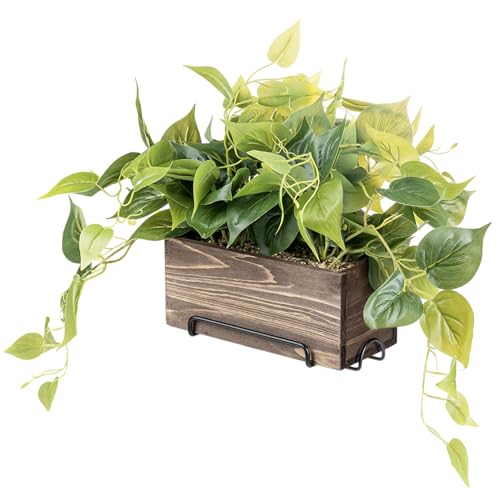 MyGift Vibrant Lifelike Artificial Plant Pothos Leafy Vine Greenery in Burnt Brown Solid Wood...