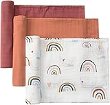 Little Jump 3 Pack Muslin Swaddle Blankets, Boho Rainbow Baby Muslin Blankets for Girls & Boys Unisex, Large 47 x 47 inches, Silky Soft, Lightweight, Breathable (Rainbow)