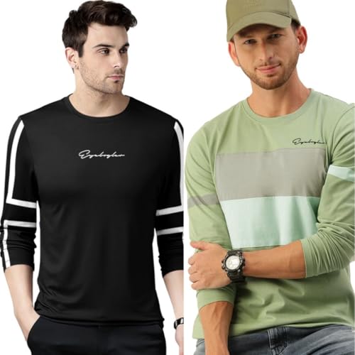 Image of Noble Monk Men Full Sleeve Round Neck T-Shirt | Printed Sleeves |Regular fit Tshirt for Men