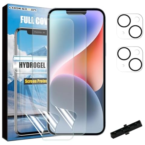 LOOKSEVEN [3+2 3 Packs Hydrogel Film Screen Protector(Not Glass) + 2 Packs Tempered Glass Camera Lens Protector For iPhone 14 Cover
