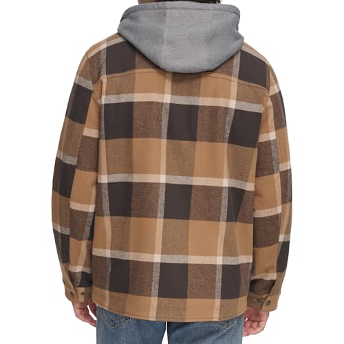 Image of Levi's mens Plaid Sherpa Lined Hooded Shirt Jacket (Regular & Big & Tall Sizes)