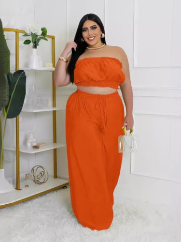 Image of Two Piece Sets for Women Summer Outfits Crop Tops and Wide Leg Pants Sets Sexy Jumpsuits Vacation Outfits with Pockets