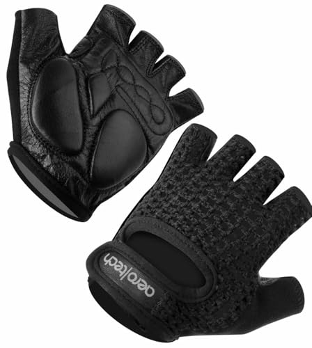AERO|TECH|DESIGNS | Crochet Cycling Gloves | Extra Thick Gel Padded Palms | Large | Black