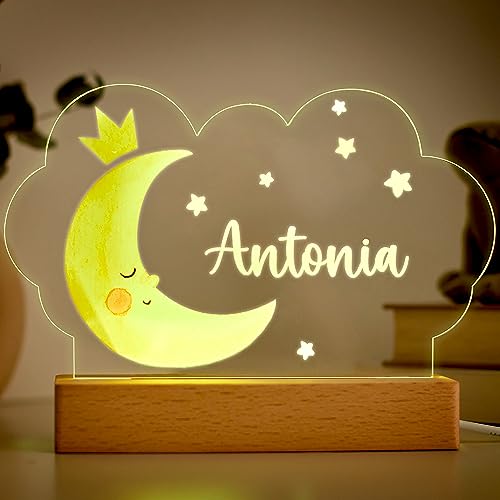 Transparent Gift Lámpara Infantil Personalizada con Nombre Luna de Color. Luz LED Quitamiedos. Luz Nocturna Mesita de Noche. Regalos Originales y Personalizados Cumpleaños. Regalos para Niños y Niñas