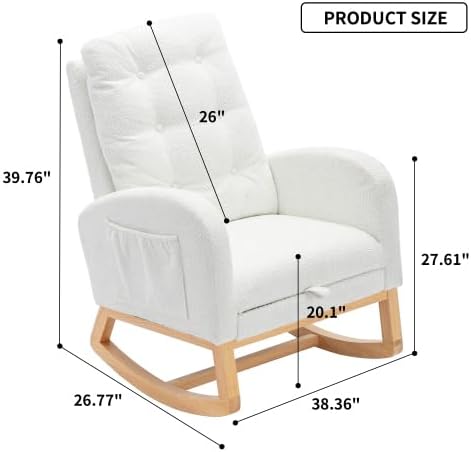 Accent Rocking Chair with Footrest High Back Rubber Wood Rocking Legs Bedroom Living Space 26.77D X 38.36W X 39.76H Inch