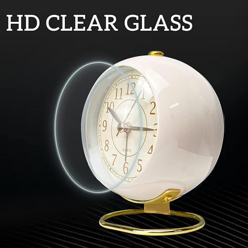 Image of Alarm Clock Analog Table Clock with Twin Bell Design and Numbered Dial, Desktop Timepiece (Retro Metal Desk Clock White)