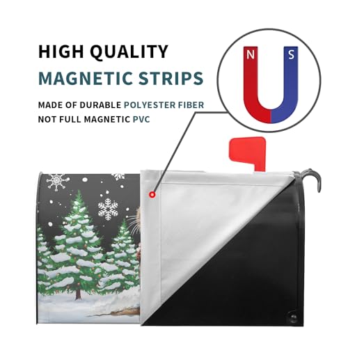 Image of Hello Winter Cat Mailbox Cover Magnetic Standard Size 21 inchx18 inch Merry Christmas Tree Mailbox Wrap Decorative Black Post Letter Box Cover for Courtyard Garden Decor