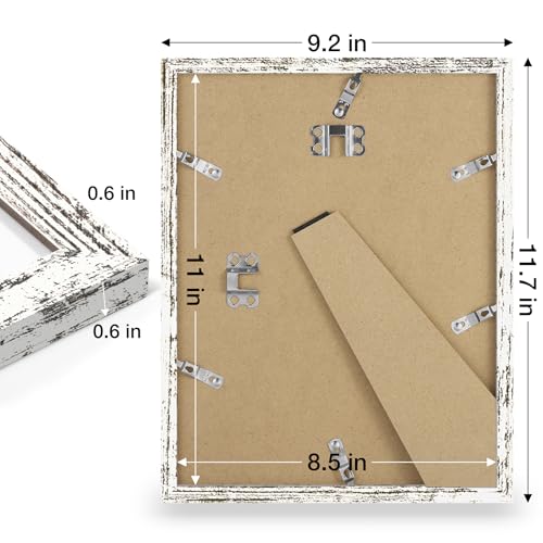decorUhome 8.5 by 11 Picture Frame, Display Pictures 6x8 with Mat or 8.5x11 without Mat, Wall & Tabletop Display Certificate Frame, Distressed White, 1 Pack