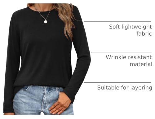 Image of XIEERDUO Long Sleeve Shirts for Women Casual Crew Neck Basic Fall Tops Loose Fit Comfy