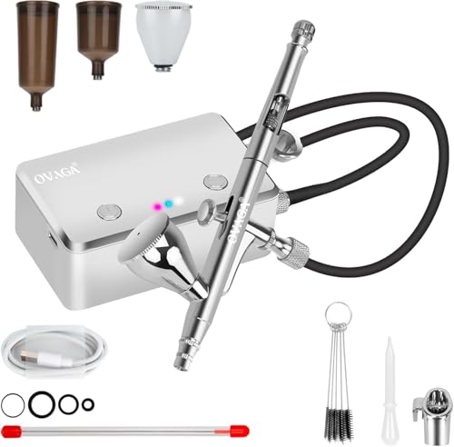 Ovaga Kit de aerógrafo de 32 PSI con compresor, recargable, multifunción, de doble acción, portátil, para pintar, maquillaje, decoración de pasteles, modelo, colorear