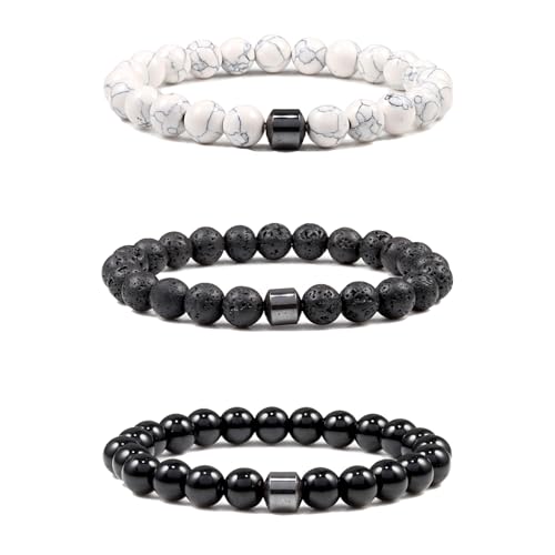 Finehenchi 3Pcs Anti Alcohol Bracelet Sobriety Bracelet Elastic Adjustable Magnetic Bracelets for Women Stop Drinking Alcohol Bracelets Reduce the Urge to Drink & Cravings (Black + White)