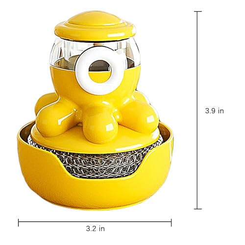 Image of Dish Brush with Dish Scrubber, Cute Octopus Dish Scrub Brush for Pots Sinks & Home Kitchen Wall-Mounted Soap Dispensing Cleaning Tool with Attachable Placement Slot, Include 3 Brush Head(Yellow)