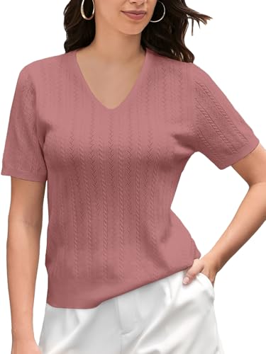 Image of DAIMIDY Women's Short Sleeve Sweaters Lightweight Summer Sweater Casual Knit Pullover Tops