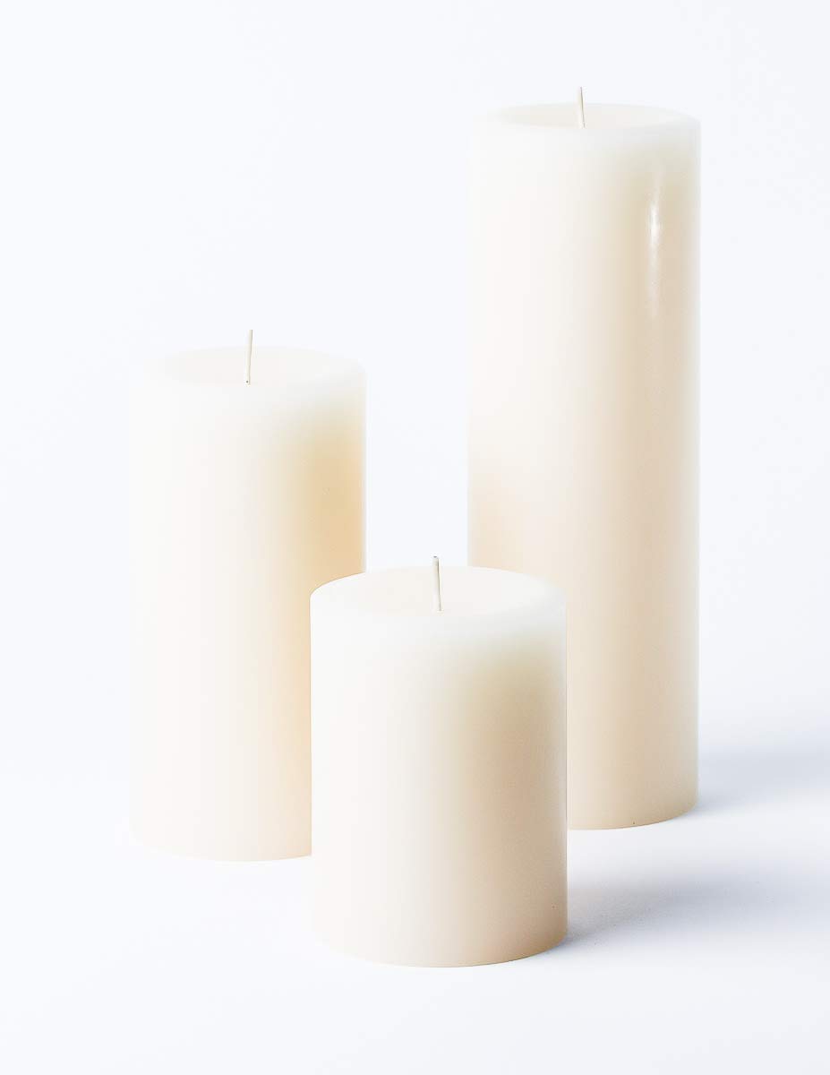 Mister Candle - Assorted Unscented Solid Color Pillar Candles (Set of 3) for Home Décor, Wedding Receptions (Ivory)