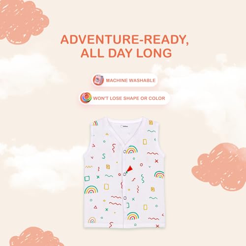 Image of Kidbea Newborn Baby Jhabla Muslin Cotton Clothes for Boys & Girls | Soft Breathable, Cute Printed Sleeveless Baby Wear with Button Closure