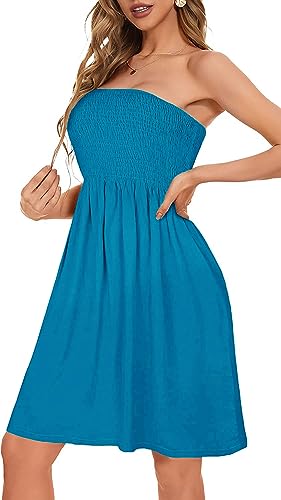 Image of Summer Dress for Women Beach Boho Strapless Cover Ups Off Shoulder Floral Sundresses