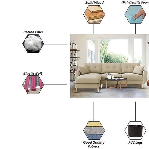 Image of BRAXTON Lindel RHS 4 Seater L Shape Sofa Set for Living Room (Cream) Premium Velvet Fabric Sofa