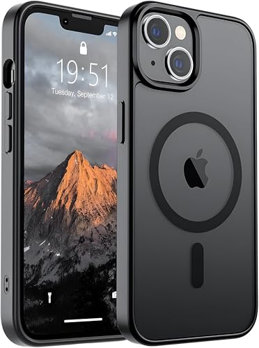 Image of Case for iPhone 13 /14 | Strong Magnetic Translucent Matte Hard Back | Camera Protection | MagSafe Compatible (TPU + Polycarbonate, Frost Black)