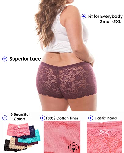 Barbra Lingerie Multi Pack Of Women's Regular & Plus Size Lace Boyshort Pantiess (4Xl, Rose) #TOP2
