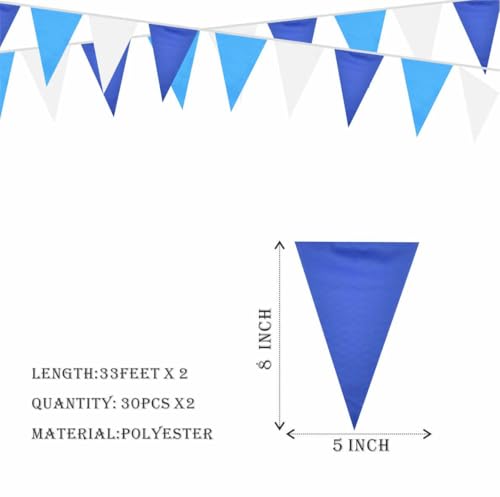 Image of Blue Pennant Banner Garland Bunting Triangle Flag Decorations for Wedding Birthday Baby Shower Graduation Grand Opening 60Pcs