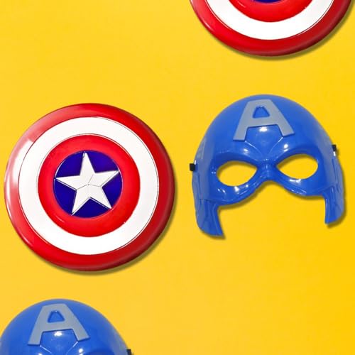 Image of WANNA PARTY Superhero Combo Set- Cpt. America Shield with Strap and Superhero Captain's Mask for Little Captain's fans, Lil Heroes Superhero Party for Kids Cosplay