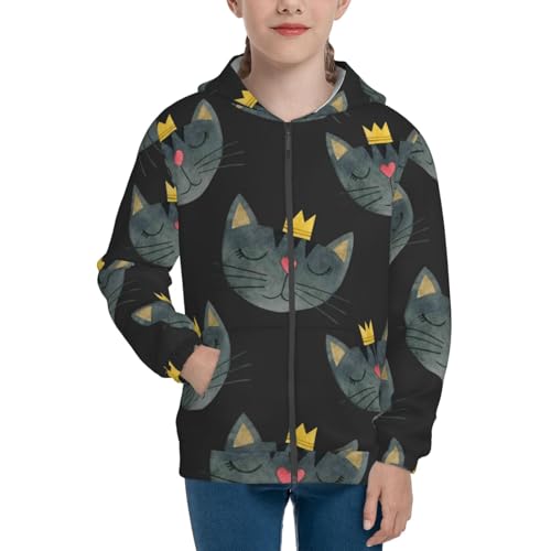 Faces Of The Cat Kids Pullover Hoodies Boys Zip Up Sweatshirts Girls Athletic Clothes with Pocket3