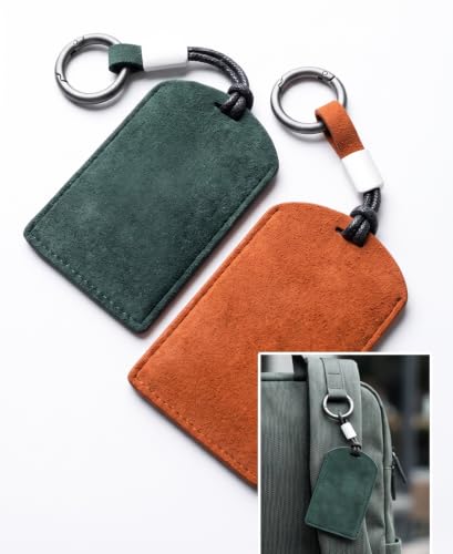 AVAVXFLY 2 Pcs Card Holder Keychain, Suede Blank NFC Card Protective Pouch, Portable Key Card Wallet for Men Women Access Control Cards-Green、Orange