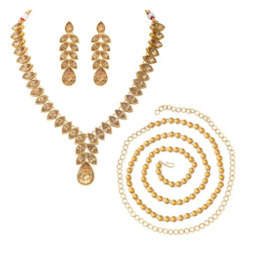 Image of Peora Traditional Crystal Necklace & Jewellery Set Gift for Women
