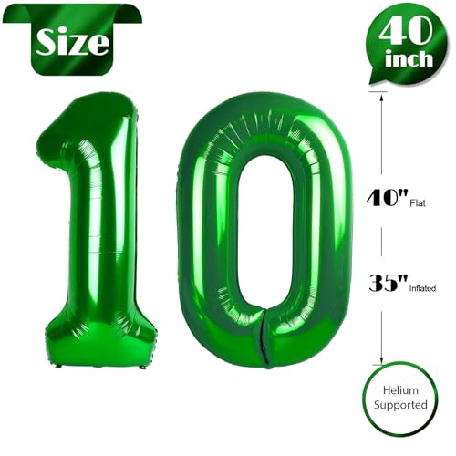 Image of Dark Green Number 10 Balloon 40 Inch, 10th Birthday Party Decorations, Giant 10 Foil Balloon for Party Supplies