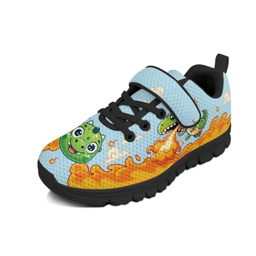 Kids Shoes Running Shoes Girls Boys Primary School Students Sports Shoes Spring and Autumn Casual Shoes Cartoon Dinosaur Fire Pattern