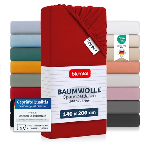 Blumtal® Basics Spannbettlaken Topper 140x200x15cm Jersey im 2er Set - Bettlaken aus 100% Baumwolle - Oeko-TEX zertifiziertes Spannbetttuch… – Ansicht 1