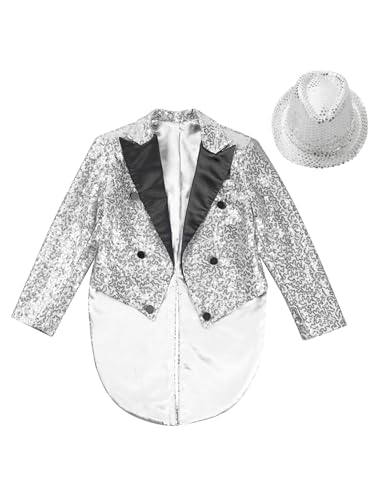 Sholeno Kids Boys Sparkly Jacket Coat One Button Blazer Tuxedo Wedding Tailcoat Jacket Outerwear with Hat Evening Gowns3