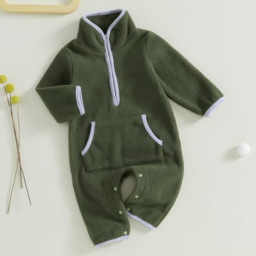 BemeyourBBs Newborn Baby Boy Girl Winter Clothes Warm Zipper Fleece Romper with Pockets Long Sleeve Jumpsuit One Piece Outfit2