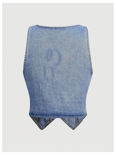 MakeMeChic Women's Denim Vest Cherry Cropped Button Down Jean Vest Sleeveless Tank Top2